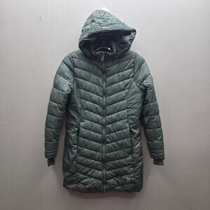 Spyder Girls Long Hooded Puffer Winter Coat Jacket Ski Olive Green Large 12/14